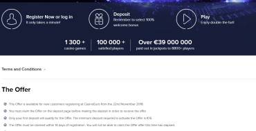 100% Match Bonus up to €150 in Euro Casino: Bonus terms