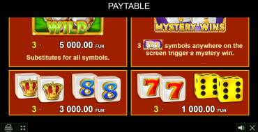 27 Dice: Payout table