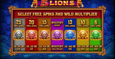 5 Lions: Bonuses