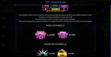 777 – Empire Rush: Payout table