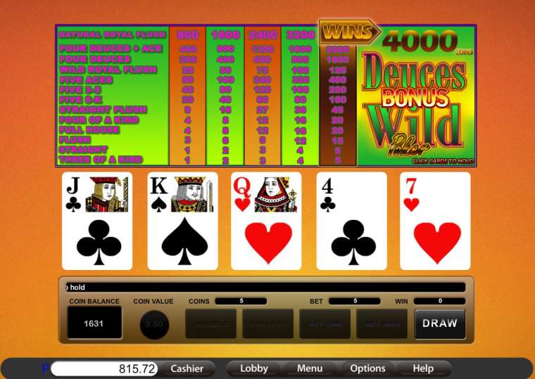 deuces wild video poker payouts
