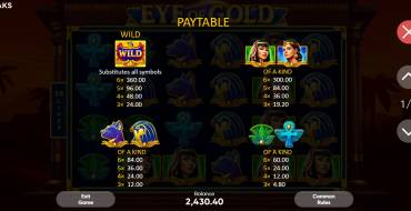 Eye of Gold: Payout table