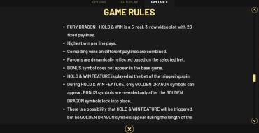 Fury Dragon — Hold&Win: Rules