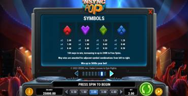 NSYNC Pop: Paytable