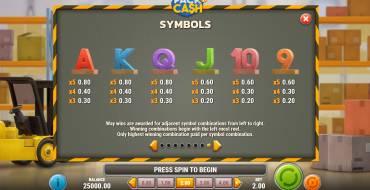 Pack and Cash: Paytable