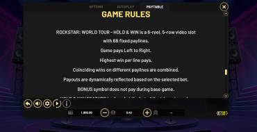 RockStar World Tour Hold&Win: Rules