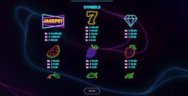 Sizzling Neon Jackpot: Payout table